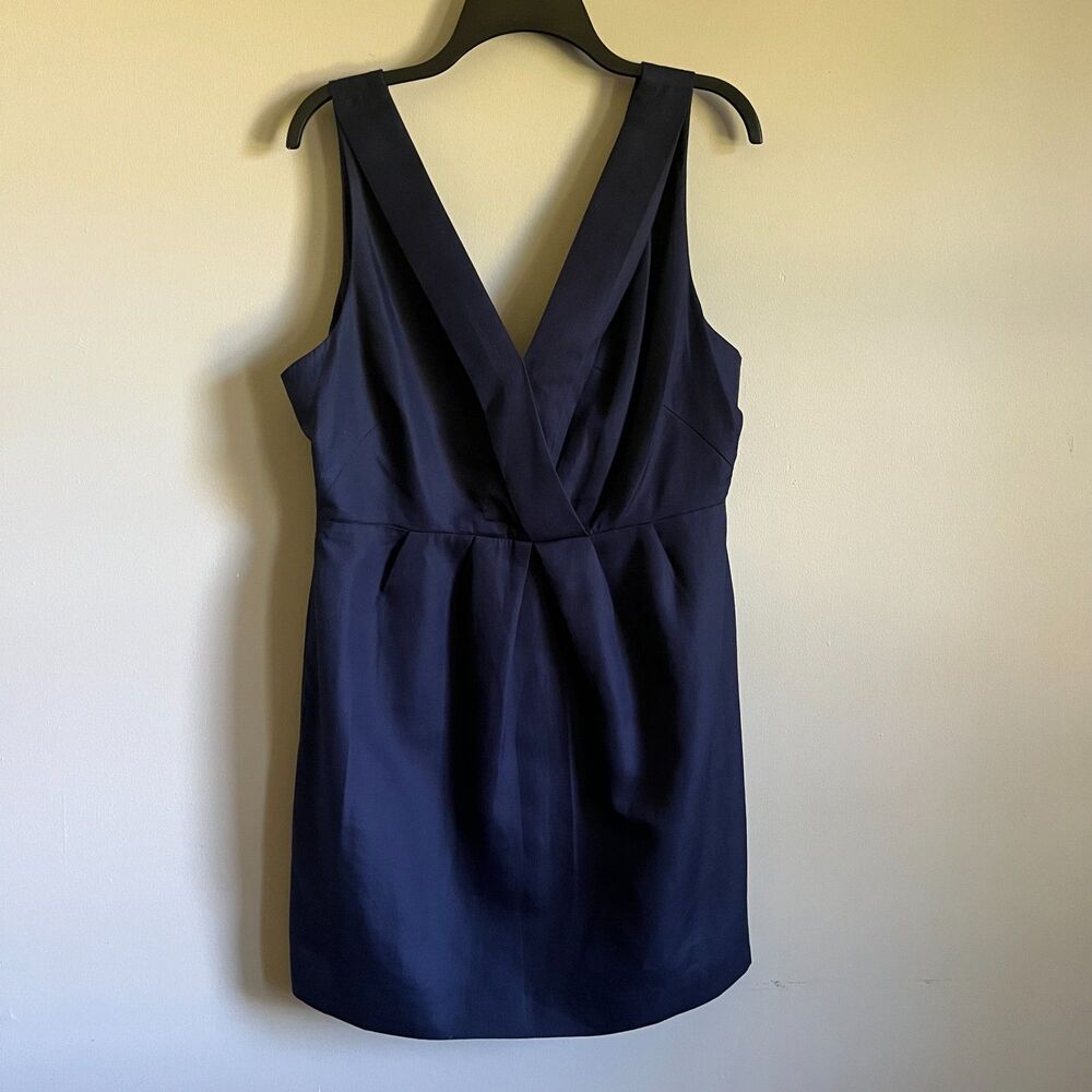 J.Crew V-neck Cocktail Mini Dress Size 16 Navy Blue 100% Cotton Preppy Plus Size